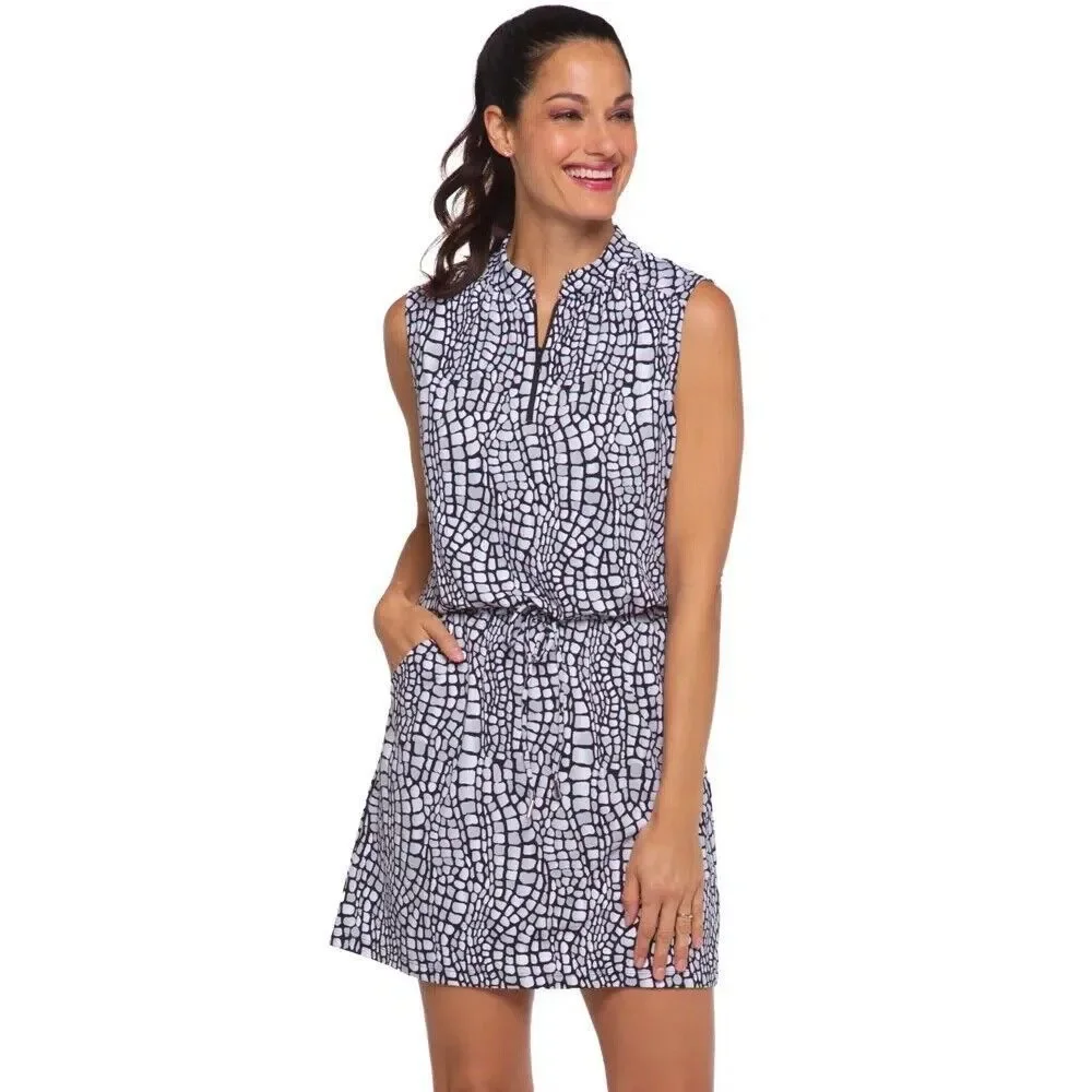 IBKUL Carie Sleeveless Drawstring Dress Black S XL Golf UPF 50_3